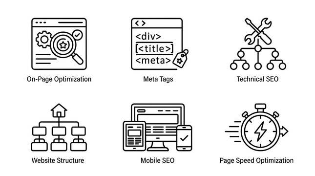 SEO and Website Optimization Line Icon Set
