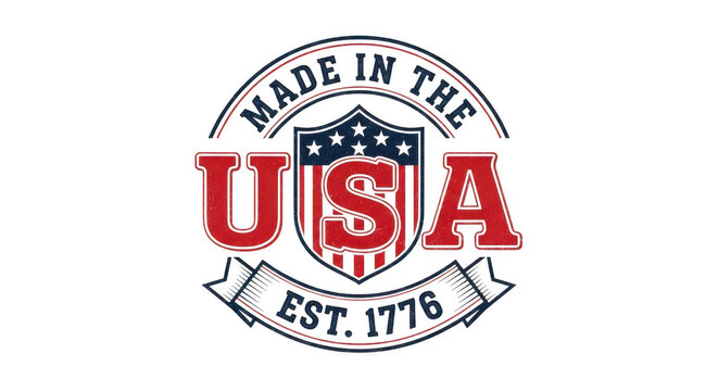 American Made Emblem with Stars and Stripes Shield Established 1776 Isolated on transparent background