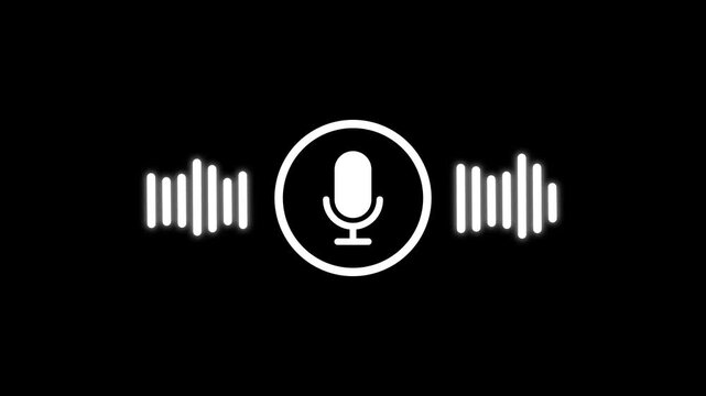 Microphone Speaking and Audio Waveform Animation for Podcast Broadcasting and Live Communication,Microphone icon animation on black background. music bar in microphone icon of Motion graphics concept.