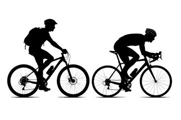 Naklejka premium Active Bicyclist Cyclists Riding Bikes Silhouette Vector Icons