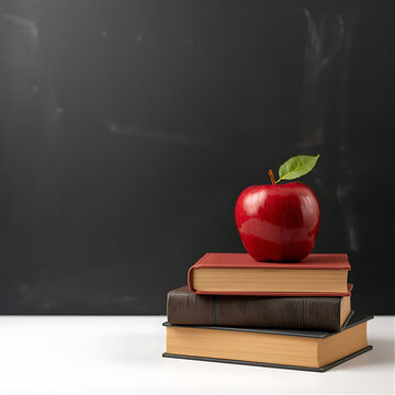 Red Apple on Stack of Books