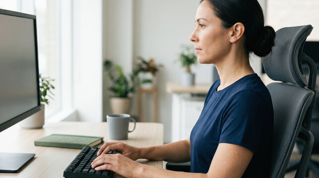 Ergonomic Side-Profile Remote Work Posture with Proper Neck and Wrist