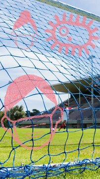 Coronavirus concept icons against man kicking soccer ball