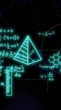 Animation of scientific data processing over dark background