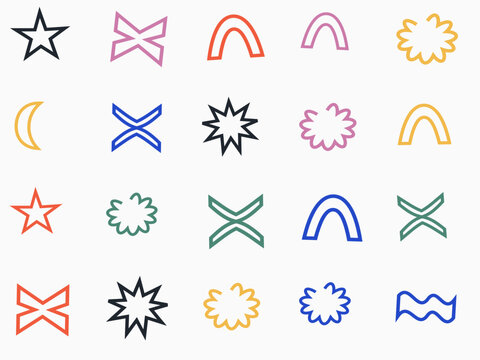 Colorful abstract geometric shapes and symbols vector set