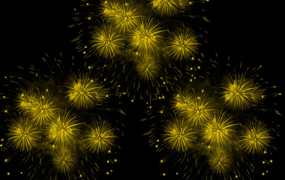 Gold Starburst Fireworks Brushes Set &ndash; Three Spherical Yellow Bursts on Black Background for Adobe Photoshop