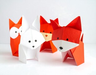 Fototapeta premium Four origami animals made of red and white paper