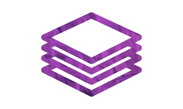 Purple layered square icon representing data stack or digital file management system
