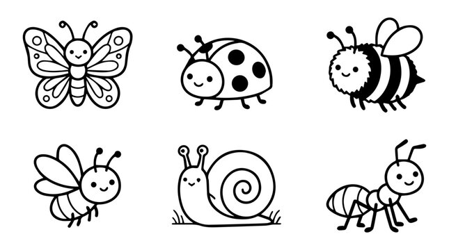 Set of cute insects, hand drawn doodle collection