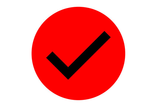 black verified check mark sign inside red circle transparent background