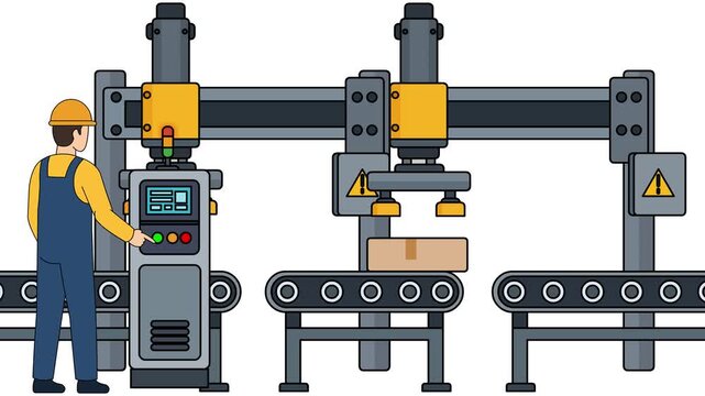 Industrial Robotic Arm Operating Automated Conveyor Production Line
