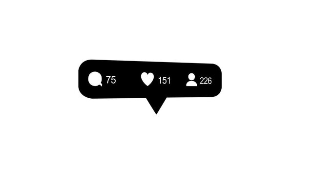 Social network user interface quick increase. black social media icons with animated likes, followers, comments. Social network counters with counting numbers. Animation, alpha channel, 4k