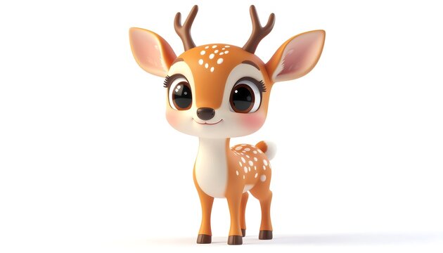 Cute young deer standing on white background.