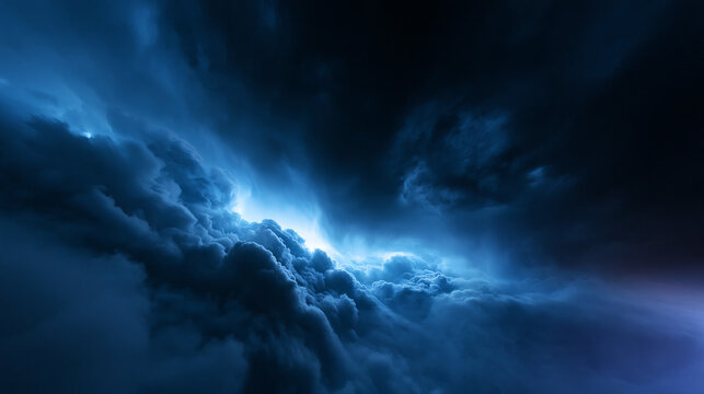 Dramatic Dark Storm Clouds with Glowing Blue Light