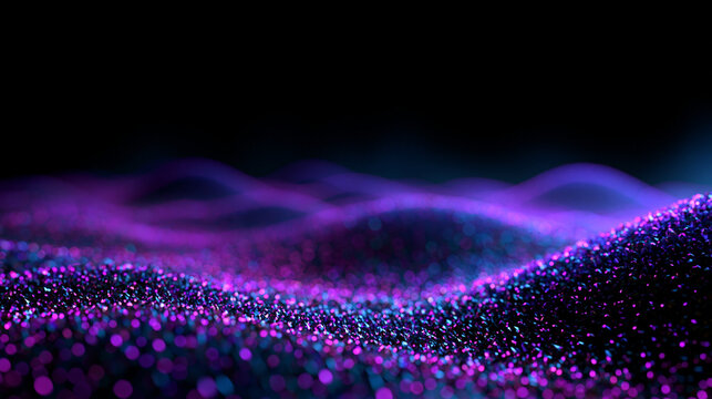 Abstract Glowing Purple Digital Wave of Particles on Dark Background