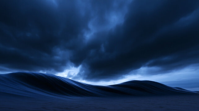 Dramatic Ocean Waves Under Dark Stormy Sky at Night
