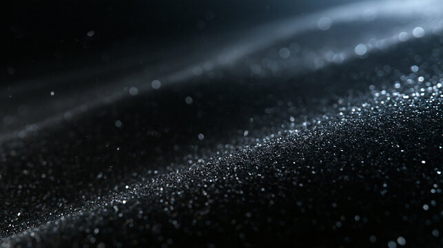 Silver Sparkling Glitter Waves on Dark Abstract Background