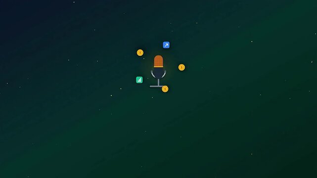Financial Podcast Intro with Microphone and Wealth Icons