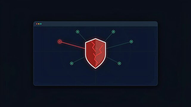 Cybersecurity Data Breach Animation With Broken Shield Alert