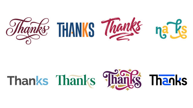 Colorful thanks lettering collection featuring creative script and playful modern fonts