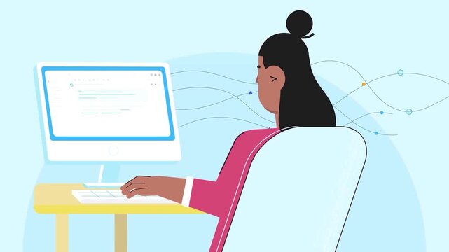 Digital communication with person at desk using computer
