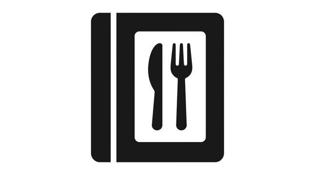 Black restaurant menu icon featuring a fork and knife symbol on a simple white background