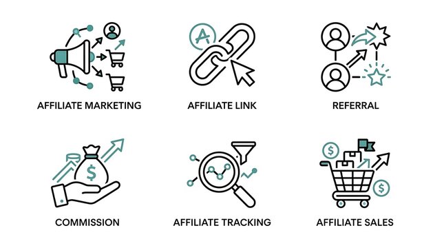 Affiliate Marketing and Digital Sales Line Icon Set