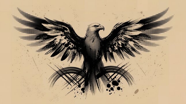 Majestic eagle illustration in halftone grunge style for powerful symbolic branding concepts.