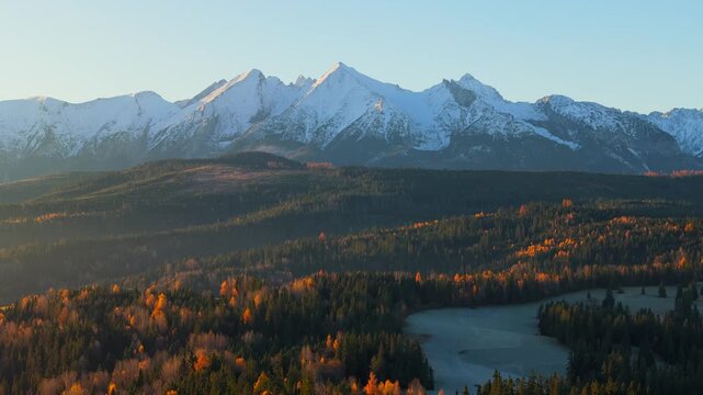 The breathtaking aerial view of beautiful nature in Tantra mountains in autumn