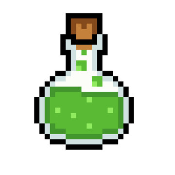 8-bit pixel art magic poison potion bottle icon for game asset