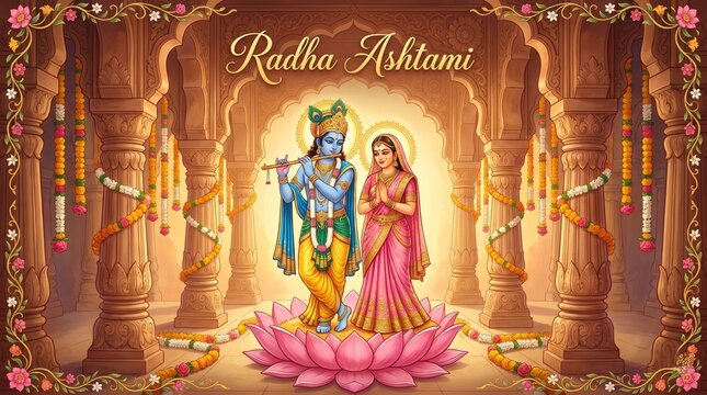Hindu couple illustration Radha Ashtami festival