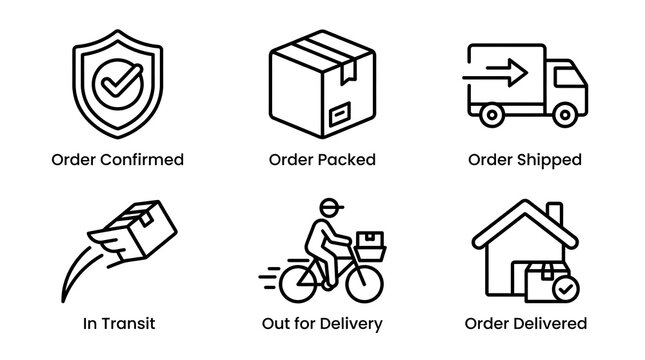 Order tracking and delivery status icon set