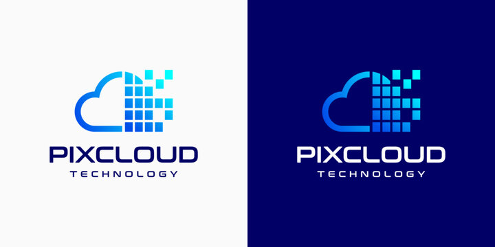 Pixel cloud shape vector logo design with modern, simple, clean and abstract style. Suitable for business, technology, and personal branding.