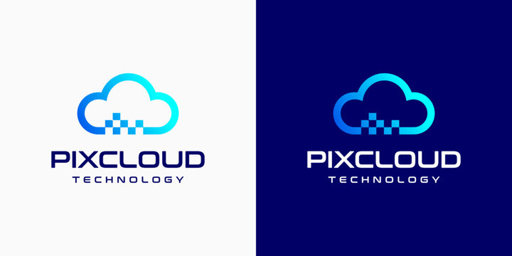 Pixel cloud shape vector logo design with modern, simple, clean and abstract style. Suitable for business, technology, and personal branding.