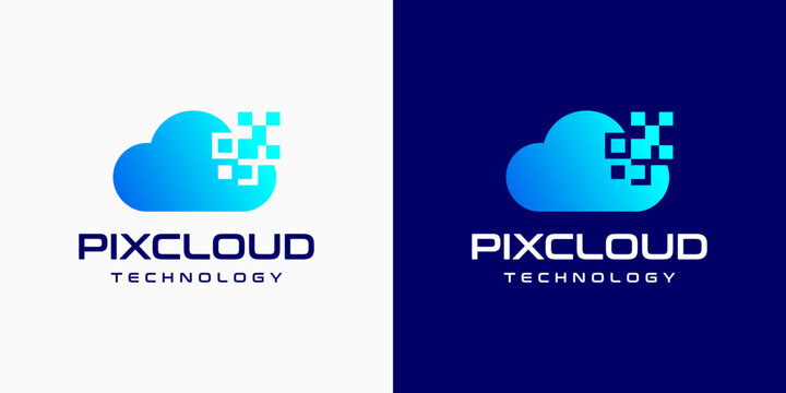 Pixel cloud shape vector logo design with modern, simple, clean and abstract style. Suitable for business, technology, and personal branding.