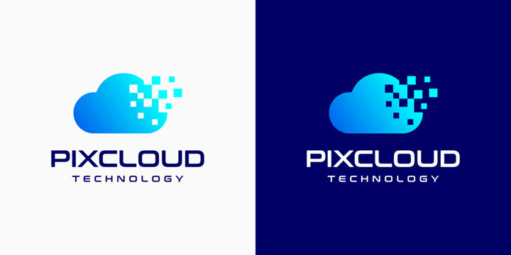 Pixel cloud shape vector logo design with modern, simple, clean and abstract style. Suitable for business, technology, and personal branding.