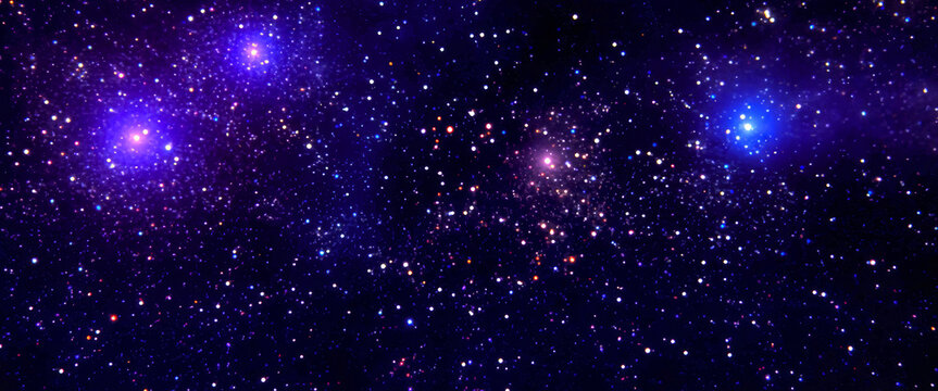 Deep outer space background with glowing purple nebula and starry night sky