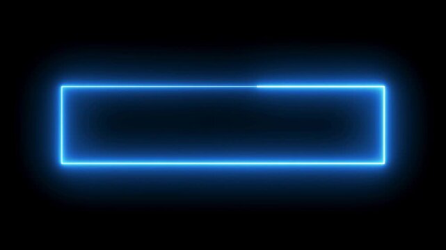 Neon blue glowing rectangle frame border on solid black background light shape minimalist sign edge light shape minimalist sign edge