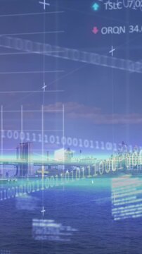 Animation of data processing over cityscape