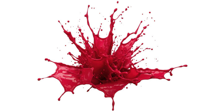 Crimson liquid splash exploding outwards during high-speed impact isolated on transparent background