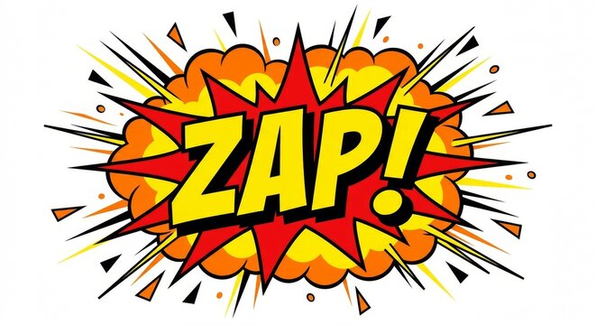 Colorful zap text in pop art comic style