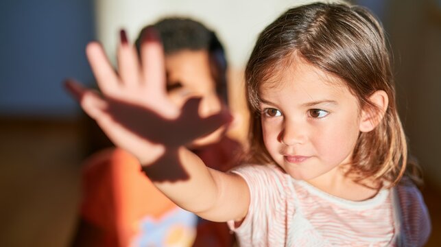 Young Girl Extending Her Hand to Block Sunlight