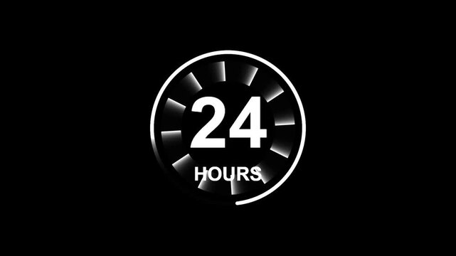 A circular clock icon featuring the numbers twentyfour and the text hours representing constant service and roundtheclock availability motion, animation, loop, video
