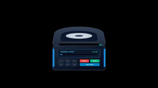 Corporate POS Terminal Printing Receipt Motion Graphics Animation Loop