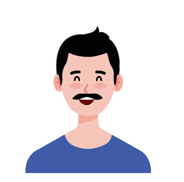 Flat vector avatar of a man with a mustache
