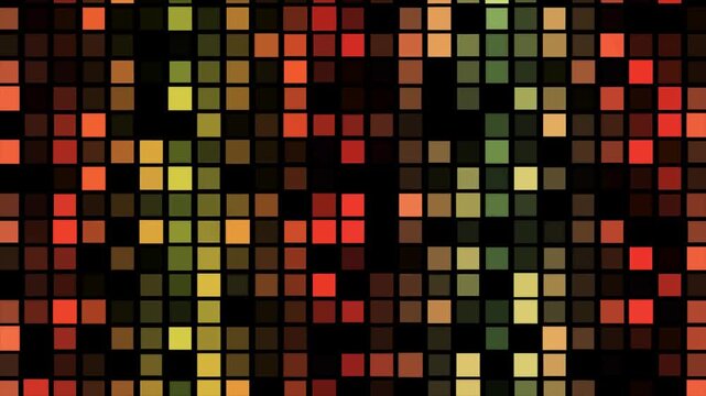 Abstract digital matrix background with glowing orange and green squares grid pattern tech pixel data grid pattern tech pixel data