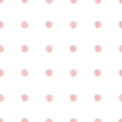 Seamless pattern with pink watercolor polka dots on a white background. Ideal for packaging, decor, textiles, and playful surface design collections. © Tatiana