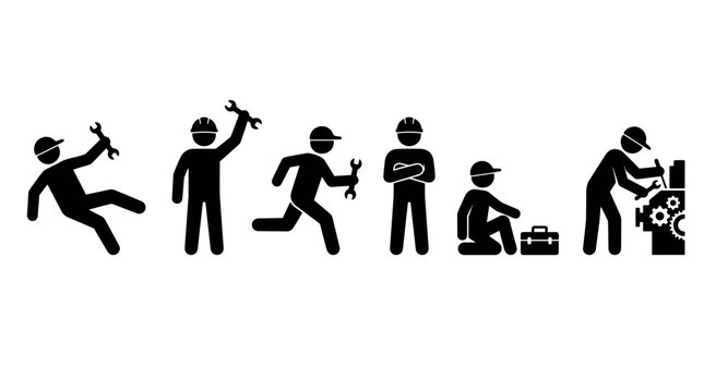 Industrial Worker Vector Icon Set for Manufacturing and Engineering