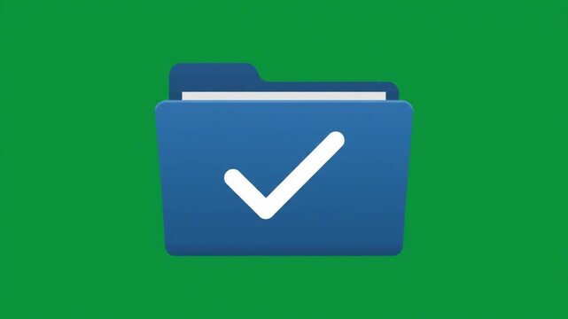 Blue file folder icon with white checkmark symbol on green background a with a displayed