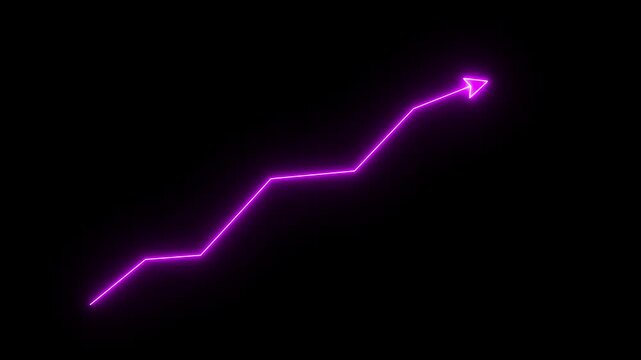 Market Recovery Concept. Successful growth trend red line graph going Up. Abstract neon glowing line arrow business graph on black background.